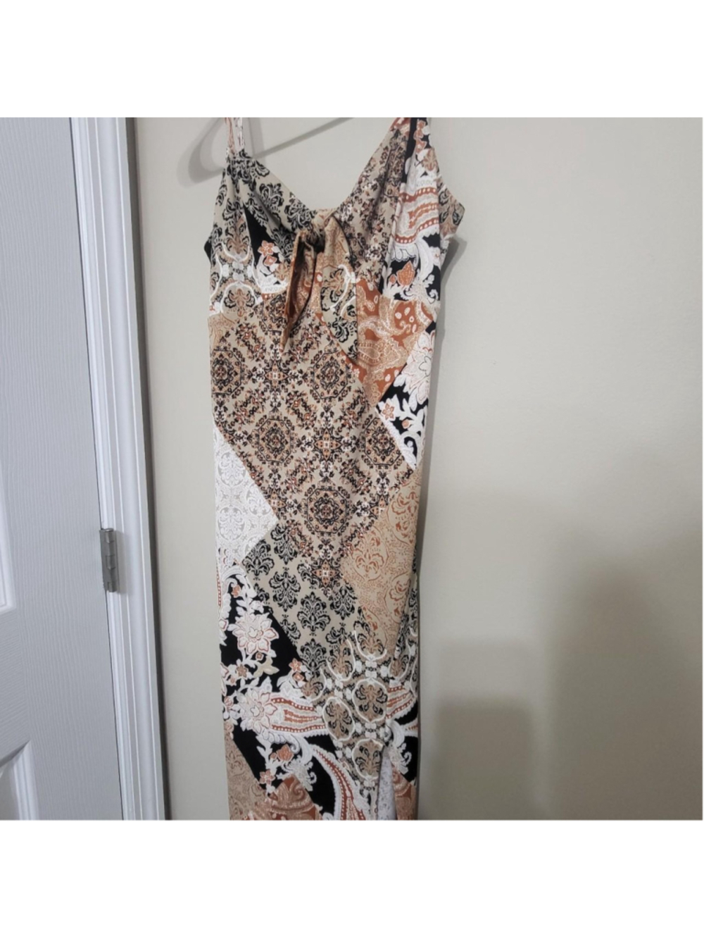 Honey & Sparkle multicoloured maxi dress with tie up detail with slit in front